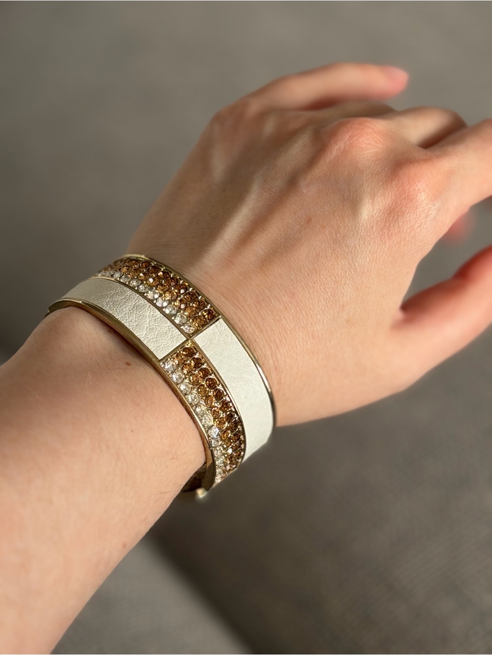 Gold-Tone Crystal & Ivory Enamel Cuff Bracelet
